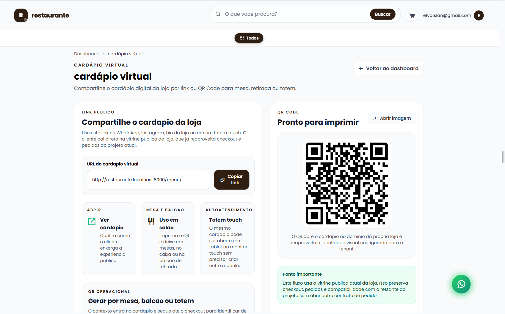 Cardápio digital com QR Code